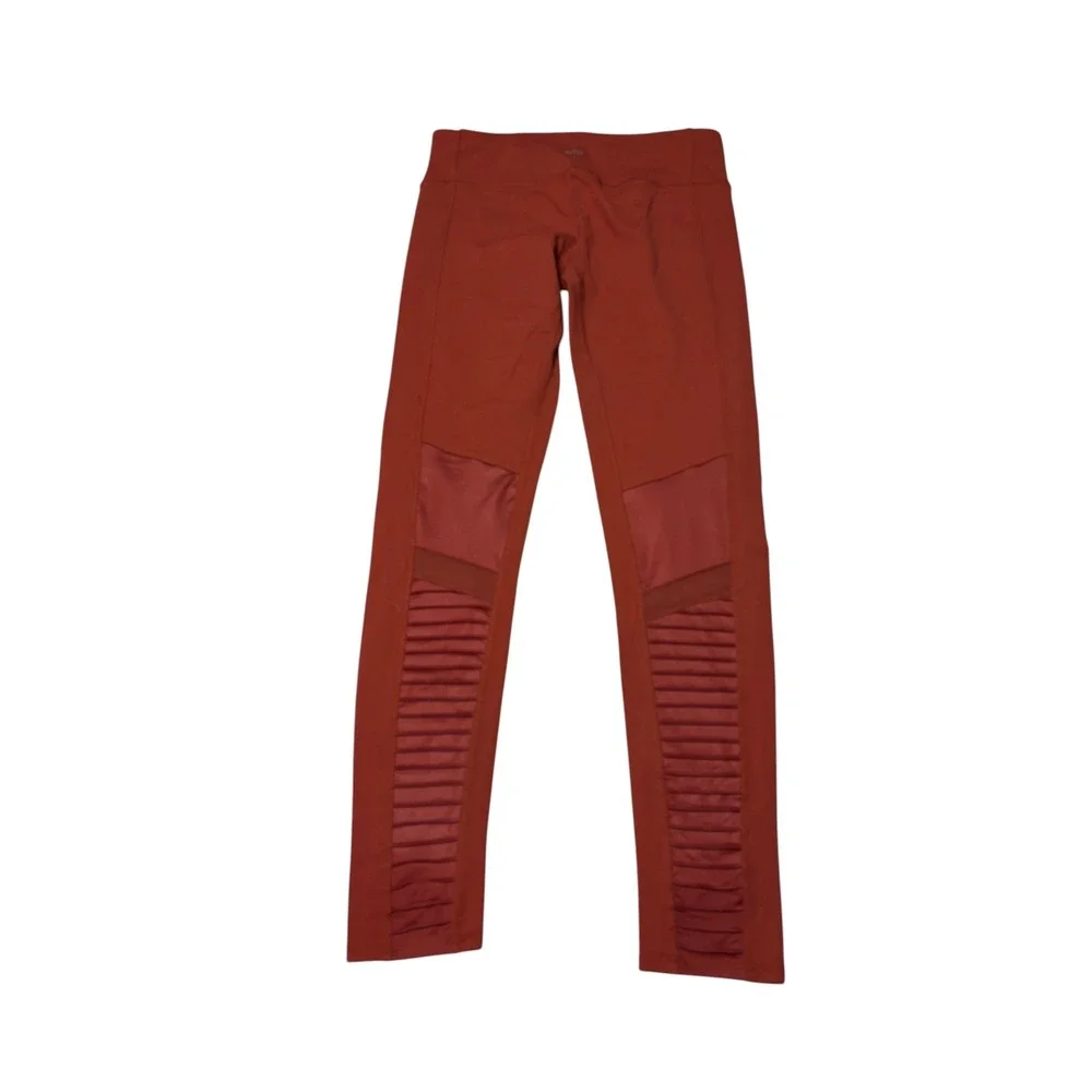 Alo Yoga Moto Leggings Rust Red Terracotta Ribbed Mesh Activewear Womens M 28X29